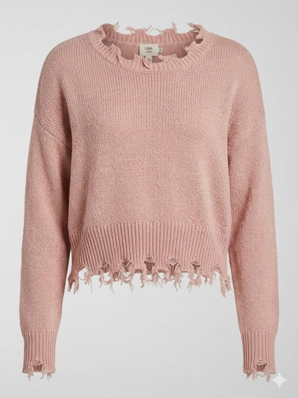 Luna Ivy Cropped Distressed Raw Hem Cuffs Collar Pink Grunge Streetwear Sweater